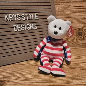 Ty Beanie Baby Liberty Flag Star Patriotic Bear Stuffed Animal Red White & Blue